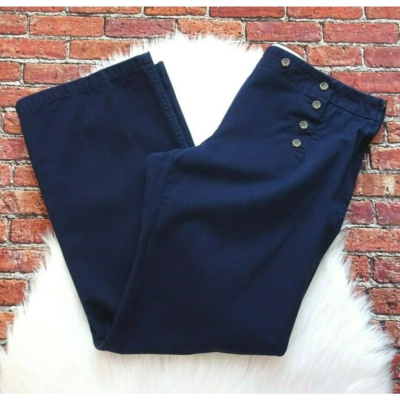 J. Crew Factory Pants - J. Crew Women's Sailor Pants Twill Button Wide Leg Navy Blue Modern Plus Size 14